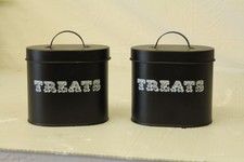 Barkley & Evans Dog Treat Canisters Set of 2 Black Metal Farmhouse Pet Storage