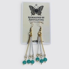 REIMAGINED Glass Beaded Dangle Earrings Aqua White 2.25 Hypoallergenic Hooks