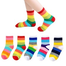 Marchare Girls Seamless Crew Cotton Socks 9-12 Years, Rainbow Stripes mix a