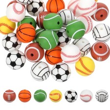 Sports Beads, 35 PCS 15mm Silicone Loose Beads Cute Sports Ball Bead Softball...