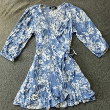 Floral Wrap Mini Dress V-Neck 3/4 Sleeve Ruffle Hem Sz Small Date Feminine Beach
