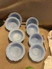 Cherry Blossom 4.75" Set 8 Bowls Delphite Blue Jeannette Glass 1930-39