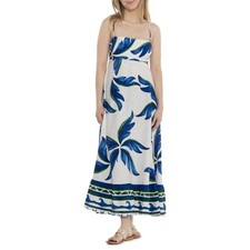 NEW Label of Love Maxi Dress Size M Strappy Sundress White Blue Floral Print NWT