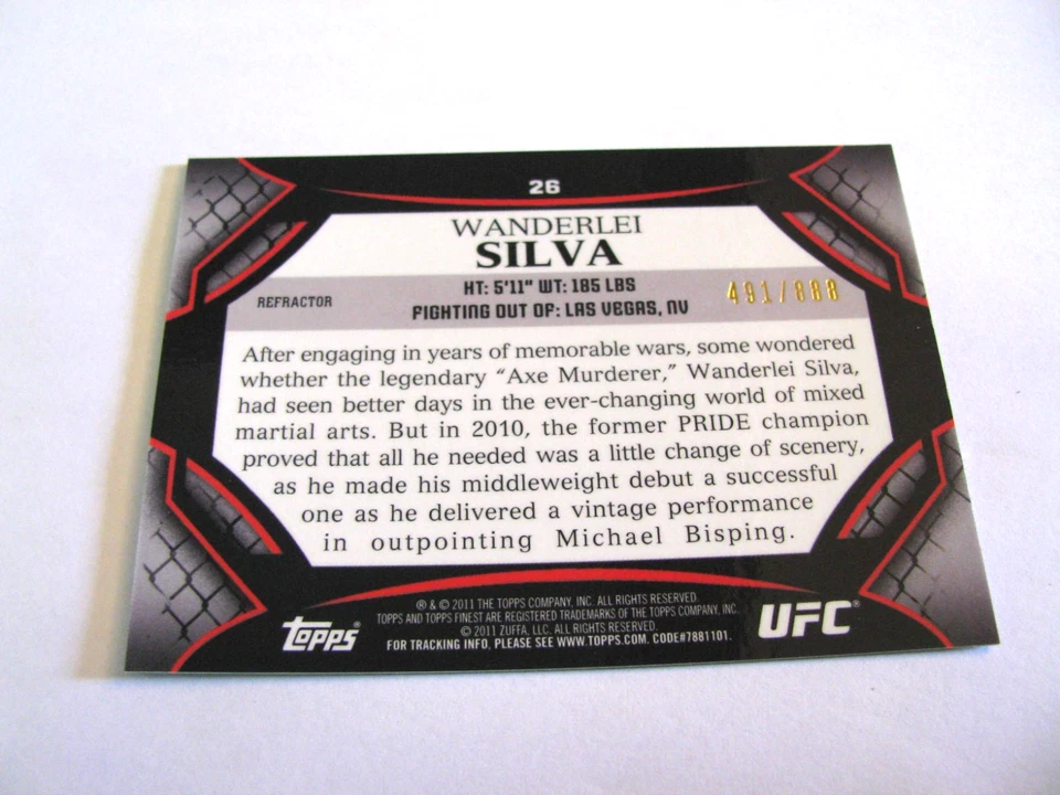 2011 Topps Finest UFC Wanderlei Silva Refractor #'d /888 Silver Parallel card 26 - Image 3 of 3