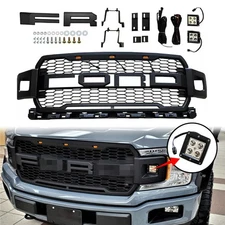 Front Grille For 2018-2020 Ford F150 Raptor Style Grill W/2Side Lights & Letters