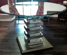 Round Mirrored Glass Dining Table, Custom Made, Excellent condition
