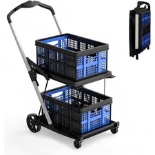 Multi Use Functional Collapsible Shopping Cart with 360 Degree Rolling Swivel