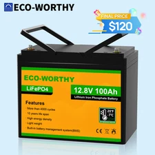 ECO-WORTHY 12V 100AH 1280Wh LiFePO4 Lithium Battery Low-Temp For RV Home