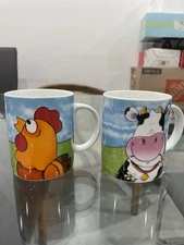 Simple Dining Ceramic Happy Farm Animals Coffee Mugs 14oz Set of 2
