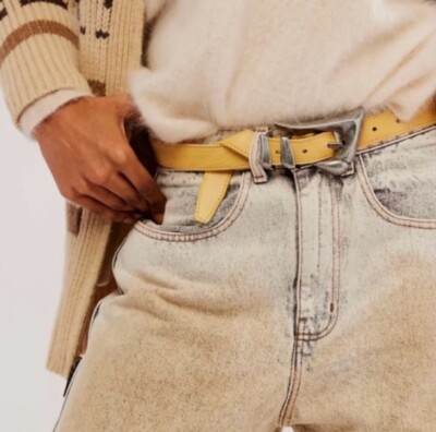 FREE PEOPLE Billie Leather Belt Yellow Size Medium/Large | eBay display picture 1