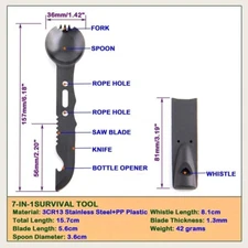Multipurpose 7 in 1 Camping Survival Tool Fork Spoon Portable Camping Hiking