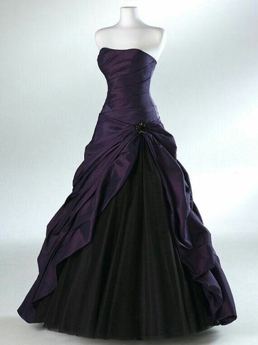 Gothic Wedding Dresses Sleeveless A Line Vintage Satin Grey Purple Bridal Gowns - Picture 2 of 12