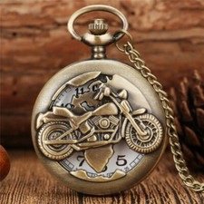 Bronze Motorcycle Display Quartz Pocket Watch Punk Necklace Chain Unisex Gifts
