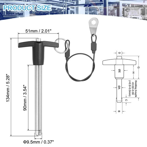 Quick Release Pin 3/8 Inch t Handle Ball Locking Pin with Push Button Lanyard... - Picture 2 of 6