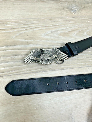 Harley Davidson 2005 Men's Black Eagle and Shield Pewter OEM Belt Size 36