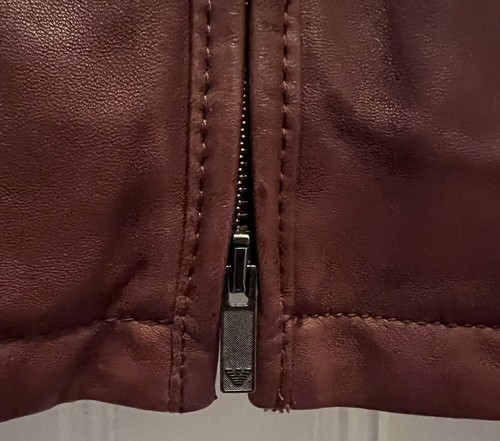 Authentic Emporio Armani Jeans burgundy leather jacket XXL - Picture 2 of 7