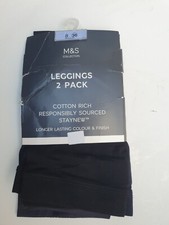 New Ladies 2 Pack Navy/Black Cotton Rich Leggings Size UK 8 / M S