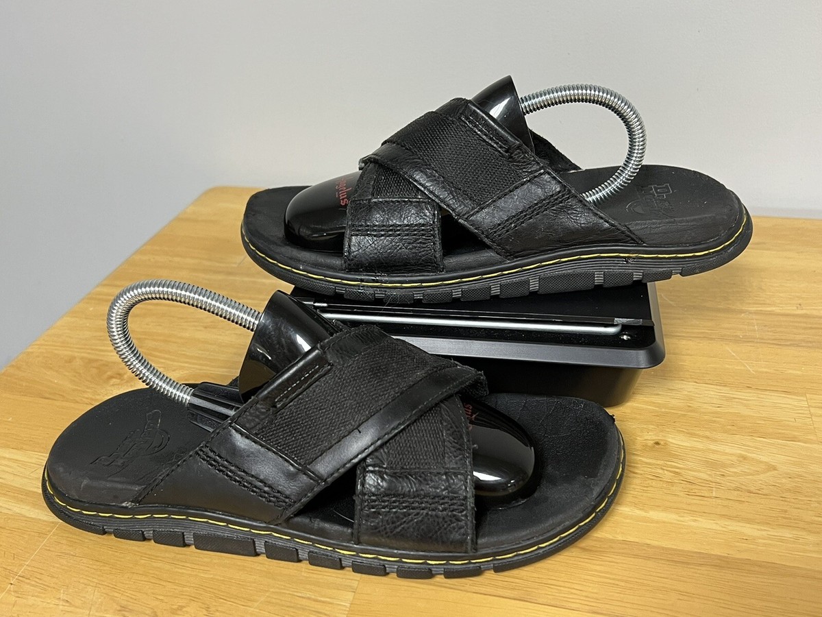Mens DR MARTENS Athens Slide Black Leather Yellow Stitching Size 8 