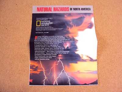 National Geographic July 1998 Map Natural Hazards Of North America Disaster
