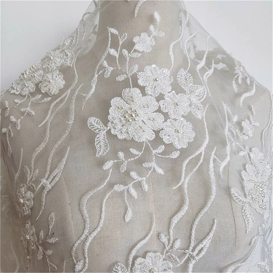 Fleur Plante Perlé Mariage Tissu Dentelle Broderie Costume Soirée Robe Dentelle - Photo 4/4