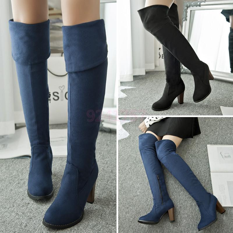 Mode Damen Schuhe Wildleder 8cm Absatz Overkneestiefel dick Absatz Gr:34-46.47 Mode Damen Schuhe Wildleder 8cm Absatz Overkneestiefel dick Absatz Gr:34-46.47