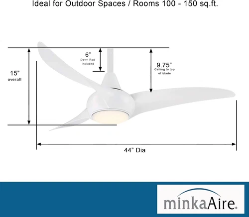 F845-WH 44" White Ceiling Fan with LED Light & Remote Control - Picture 3 of 9