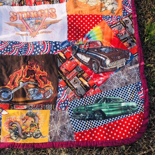 VTG 1999 Handmade Sturgis Motorcycle Racing Hot Rod Blanket Crazy Quilt Harley - Picture 4 of 12