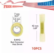 10PCS Waterproof Wire Butt Crimp Connector Heat Shrink Yellow 8AWG Terminals