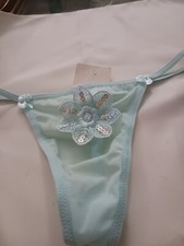 Vintage Rene Rofe Sheer Thong with Applique, L