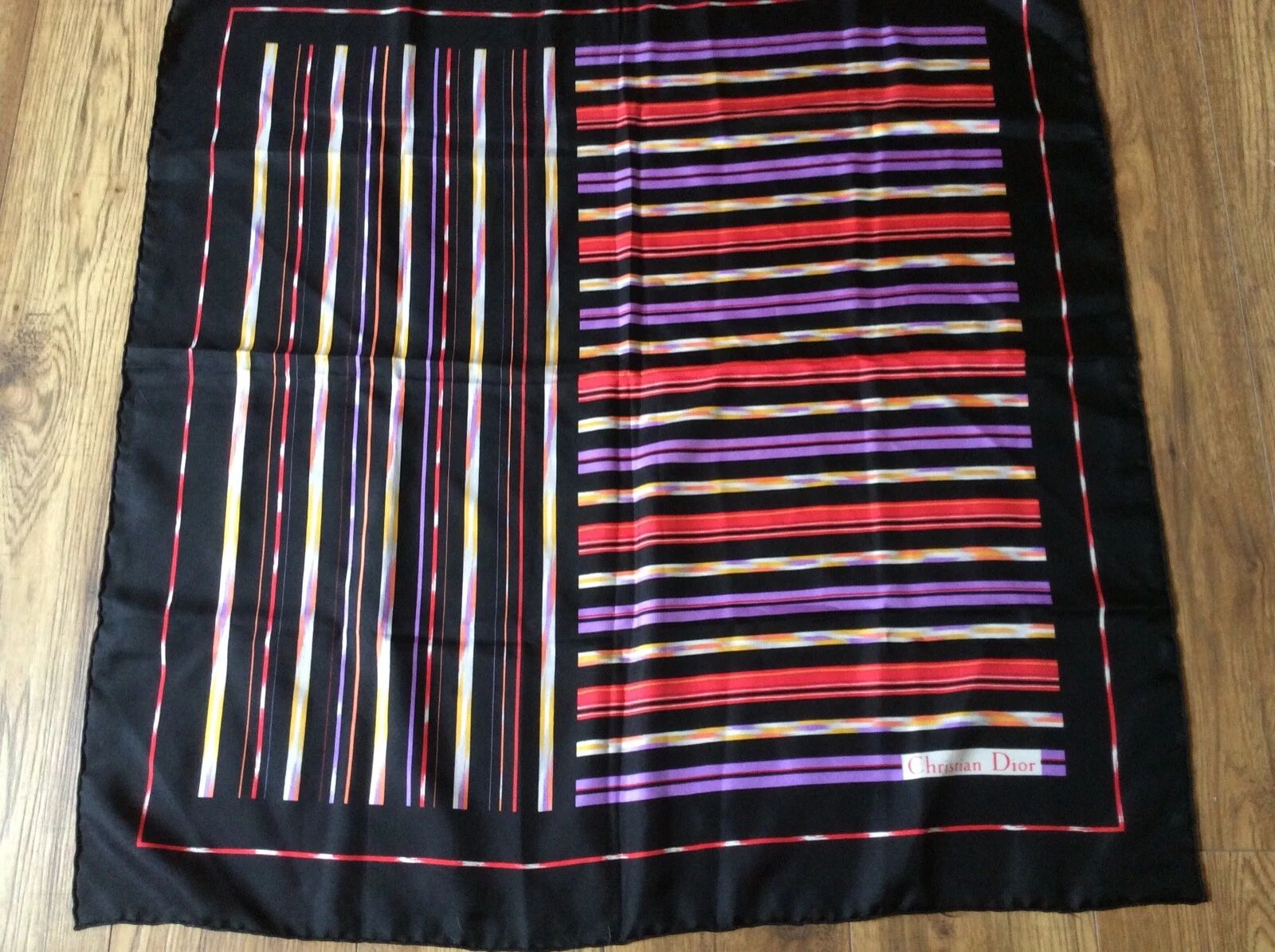 Foulard carré Christian Dior vintage DESIGNER RAYURES MARINE Taille : 75 x 75 cm 
