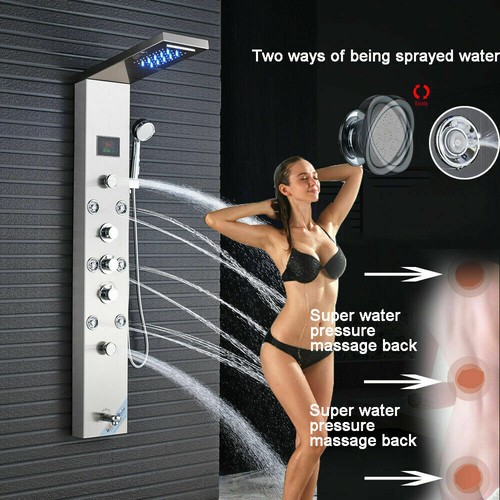 5 funciones LED Panel de ducha Ducha de lluvia Hidromasaje Acero inoxidable LCD - Imagen 60 de 94