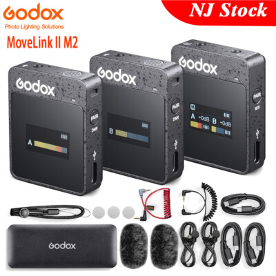 US Godox MoveLink II M2 DSLR Camera Smartphone Wireless Lavalier Microphone Kit