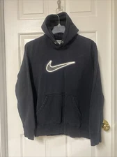 Nike Check Swoosh Embroidered Logo Black Pullover Hoodie Sweatshirt Mens XL