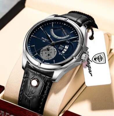 POEDAGAR, Elegante Reloj De Cuero Para Hombre Color Negro