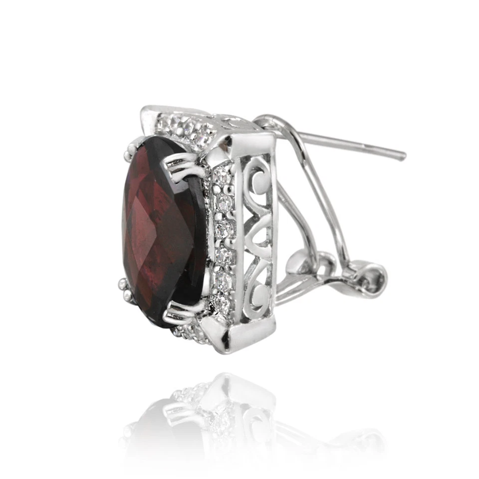 Rhodiniert 7.5ct Granat & Cz Ovale Ohrringe - Bild 2 von 3