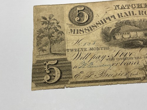 NATCHEZ MISSISSIPPI RAILROAD CO EARLY BOND FIVE DOLLARS JUNE 1839 TWELVE MONTHS - Picture 2 of 20