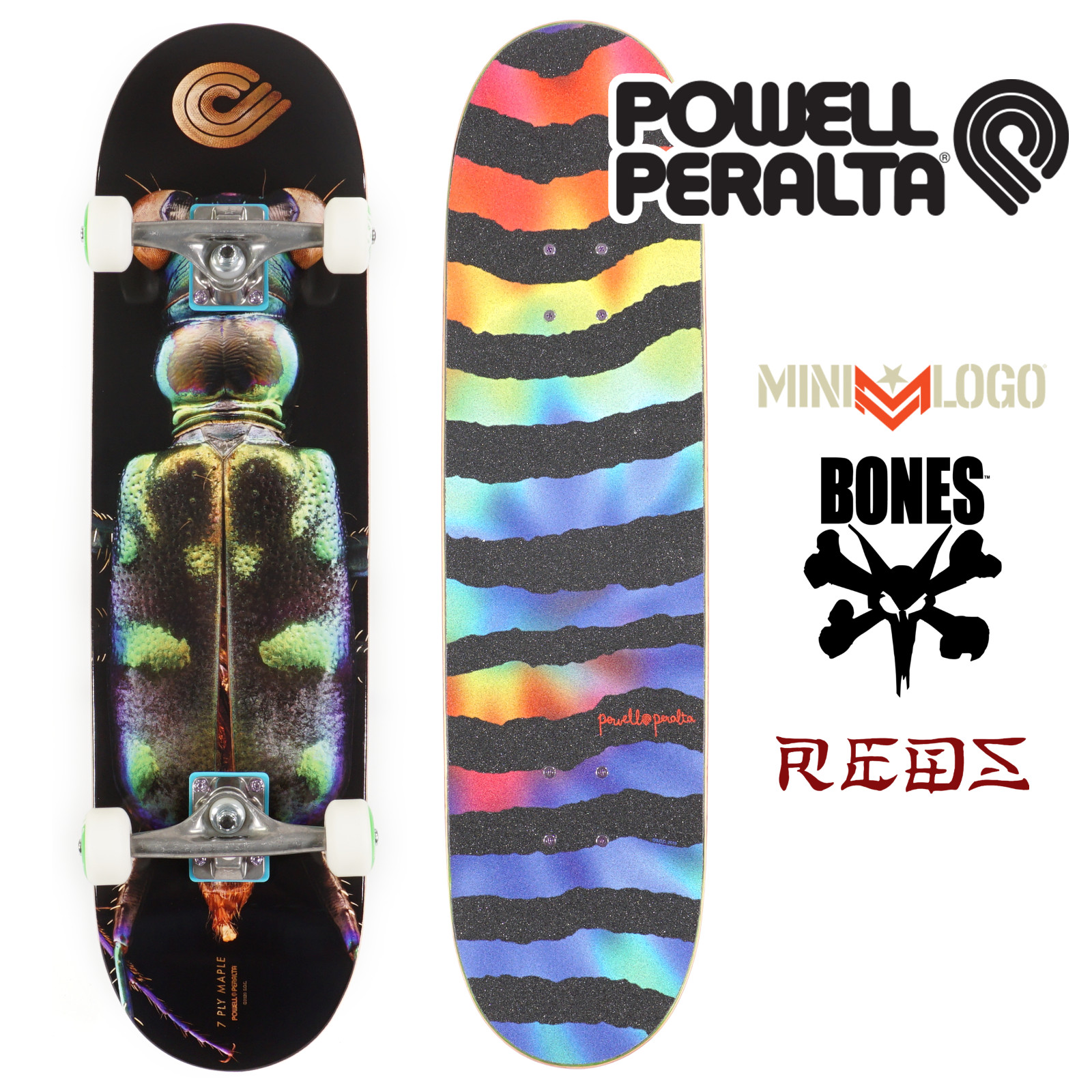 Powell Peralta 8.25" Biss Tiger Beetle Complete Mini-Logo Reds Bones Wheels