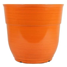 Garden Elements Large Glazed Brushed Happy Plastic Planter, Bright Orange, 15"
