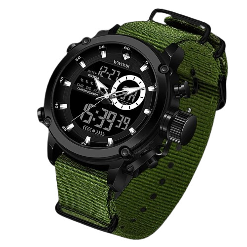 Montre-bracelet militaire sport étanche noire en résine avec double affichage pour homme