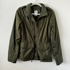 Lacoste Green Puff Jacket Full Zip Snap Button Hoodie Windbreaker, Size 36 Small
