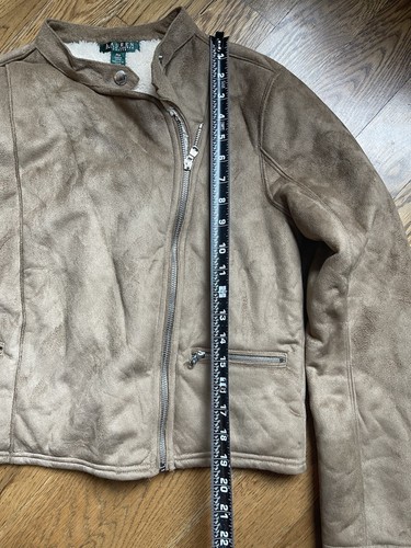 Lauren Ralph Lauren Faux Suede Sherpa Lined Moto Jacket Women's Petite Size M PM - Bild 4 von 9