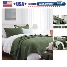 Olive Green Quilt King Size, Lightweight Comforter Blanket Bedspread Soft Rev...