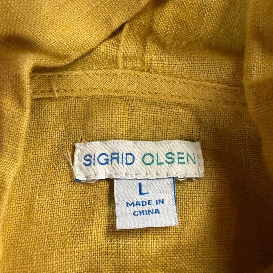 Sigrid Olsen Yellow Linen Hooded Tunic Top Cardigan Duster Coat Size L - Image 2 of 4