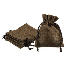 5pcs Burlap Bags with Drawstring 3"x4" Jewelry Pouches for Party Gift Brown