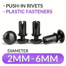 Remaches Push-In Negro Nylon Remache Recorte Clips Sujetadores Remache Plástico 2mm - 6mm