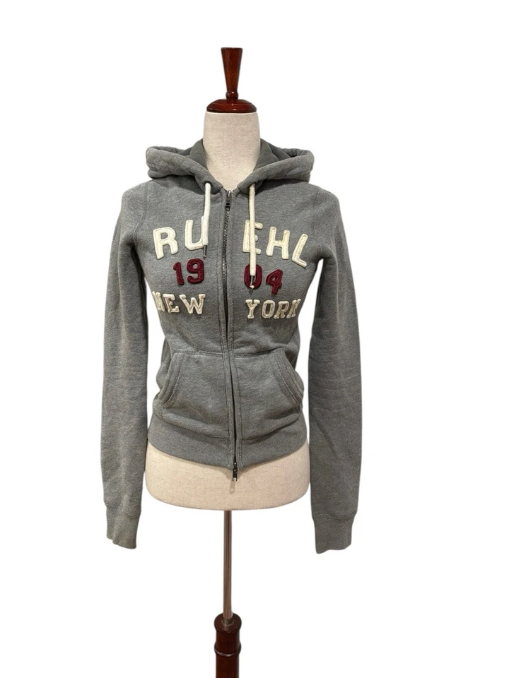 Ruehl Nº 925 Sudadera con Capucha Gris Cremallera Bordada A&F Mujer’s XS Foto 3 de 4