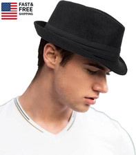 Mens 1920S-Fedora Hat Gangster-Hat Black Short Brim Trilby Cap for Men Women Gat