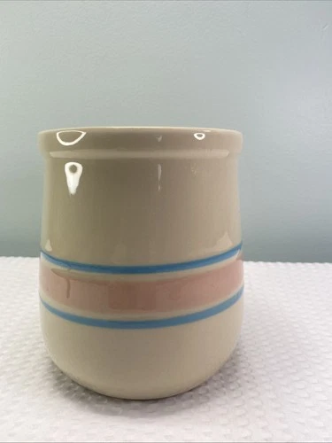 Vintage McCoy USA Pottery Blue & Pink Striped Canister #135