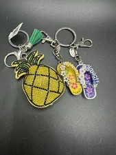 Hawaii Keychain Lot 3 Sandal Flip Flop Flower Keychains Plush Pineapple Charm