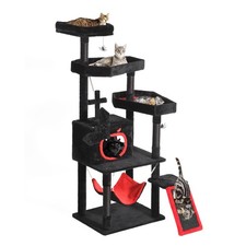 YITAHOME Gothic Cat Tree 63" w/ Coffin Bed, Hammock, Scratch Post, Toy, Black